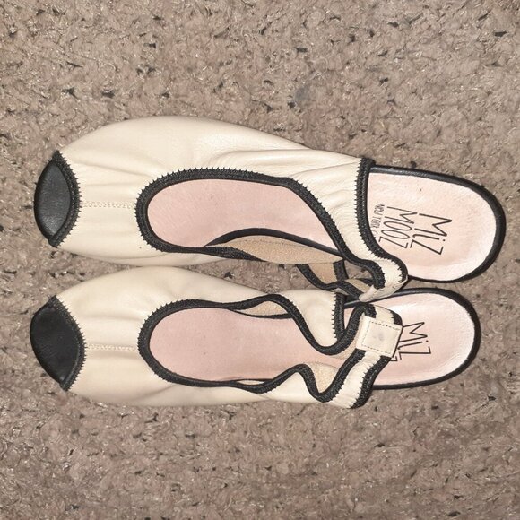 MIZ MOOZ-Dory-Beige Leather/Black Elastic Stretch Slingbacks-Sz 38.5-Excellent - Picture 6 of 7